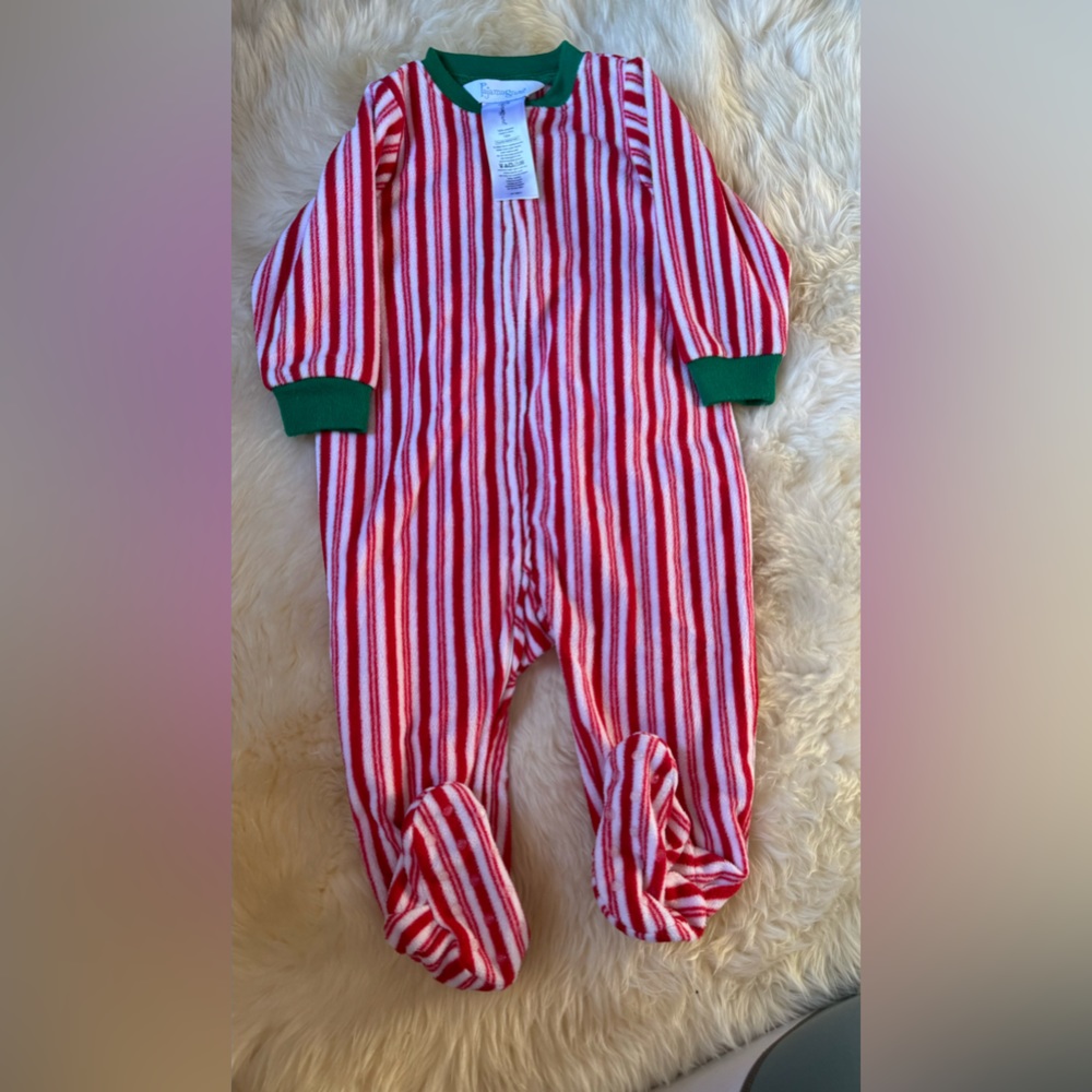CANDY CANE FLEECE INFANT ONESIE PAJAMA